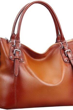 Bolso de Cuero Genuino para Mujer - Cartera de Mano Elegante, Bolso de Hombro Tipo Morral y Asa Superior, Bandolera Cruzada Casual de Piel Real con Gran Capacidad -HESHE