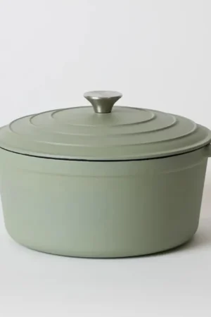 George Collective - Cast Iron Round Casserole 28cm - Matte Sage/Silver Lid