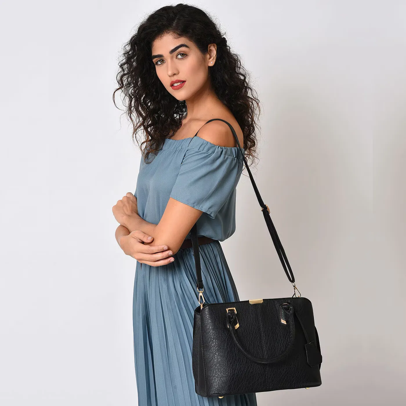 Women's Leather Handbag (Black) - Imagen 3