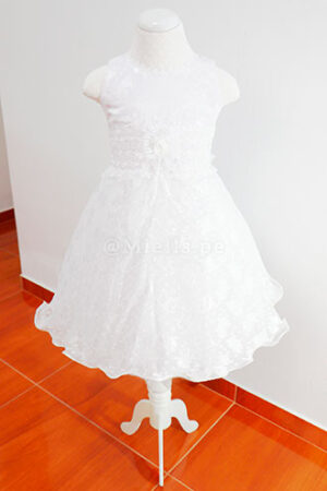 Vestido de Niña Elegante en Gasa con Detalles de Vipiur – Color Blanco