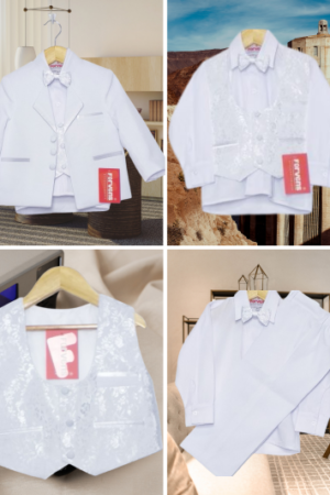 ✨ Terno de niño cuello Neru en tela Ganier – Elegancia moderna y confort | Color Blanco y Perla ✨