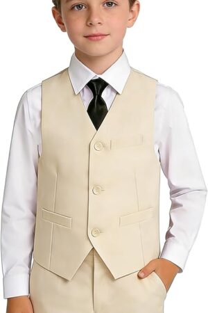 Conjunto de trajes formales para niños pequeños de Yanlu, chaleco, pantalones, camisa de vestir y corbata para niños, anillo portador de boda