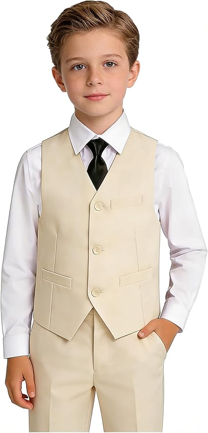 Conjunto de trajes formales para niños pequeños de Yanlu, chaleco, pantalones, camisa de vestir y corbata para niños, anillo portador de boda