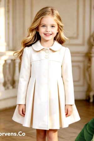 Abrigo de Paño Bebé para Niña (Tallas 2 a 14) – Elegancia Premium Color Perla